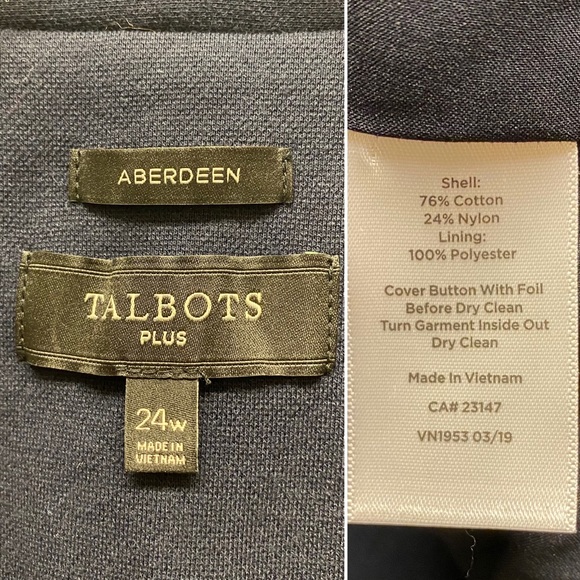 TALBOTS Plus Aberdeen 2-Button Fully Lined Knit Blazer Navy 24W - Picture 3 of 5